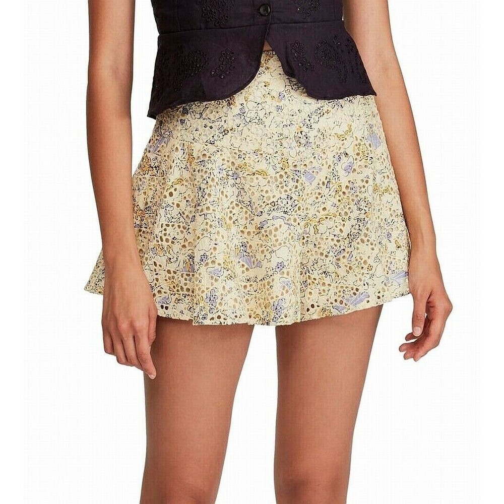 Free People Lace Shallow Waters Shorts 2 Yellow Taupe Floral